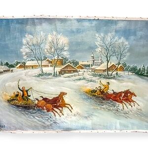 Vtg Acrylic Painting 19x31 Canvas Rolled Original Signed Dated 1988 OOAK Winter